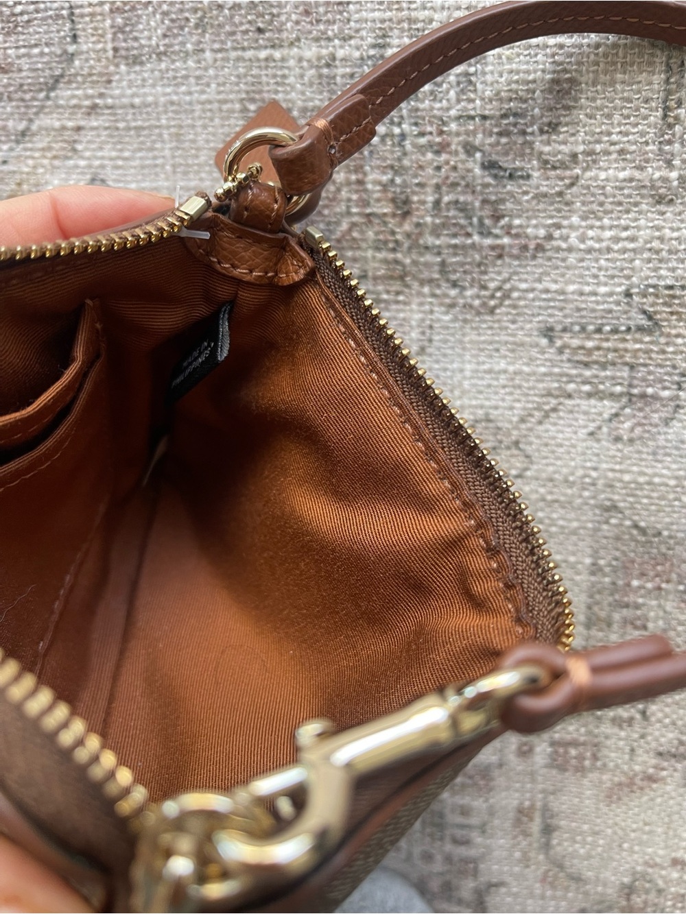 Coach Tan and Brown Signature Wristlet - Picture 4 of 7
